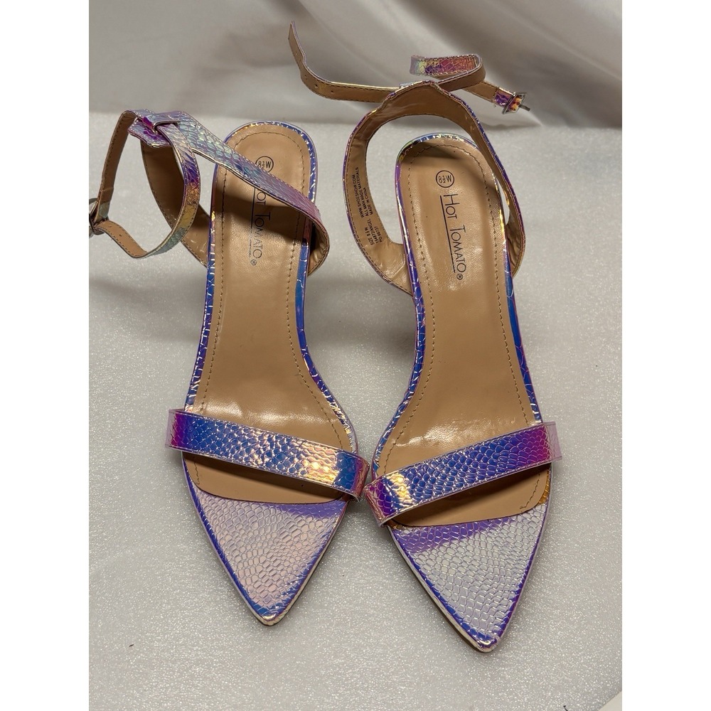 Hot Tomato‎ Silver Strappy Iridescent Peep Toe Stiletto Ankle Strap Women's 8.5